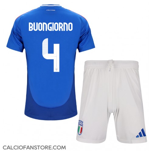 Maglia Calcio Italia Alessandro Buongiorno #4 Prima Divisa Bambino Europei 2024 Manica Corta (+ pantaloncini)